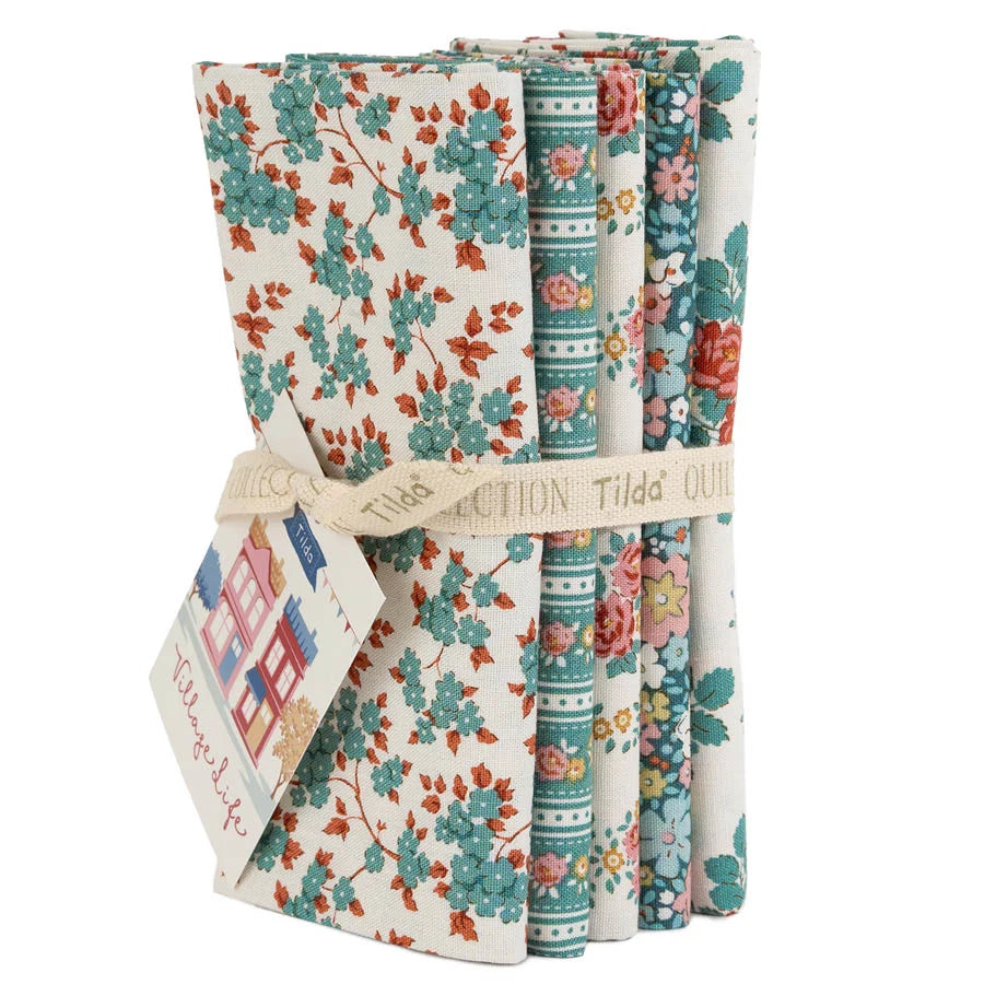 Village Life | Fat Quarter Bundle - Petrol/Teal by Tone Finnanger for Tilda Fabrics | TIL300275 | 5 pcs