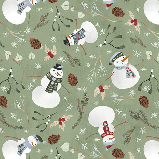 Glad Tidings We Bring | Snowmen Light Green by Laura Konyndyk for Blank Quilting | 3360-60