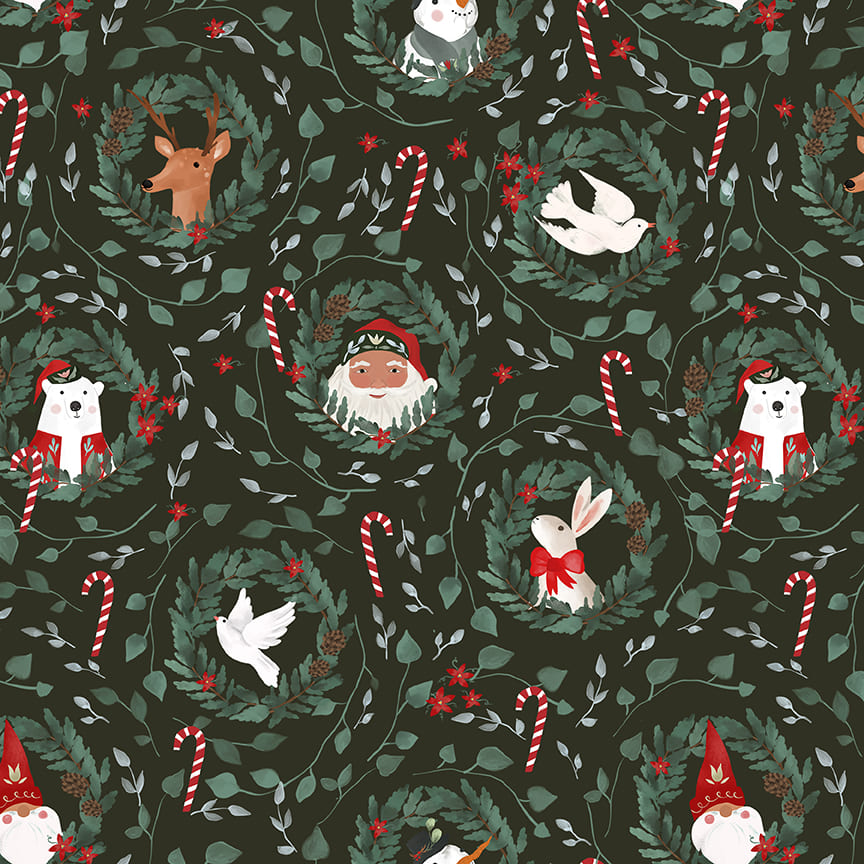 Glad Tidings We Bring | Wreathes Dark Green by Laura Konyndyk for Blank Quilting | 3363-69