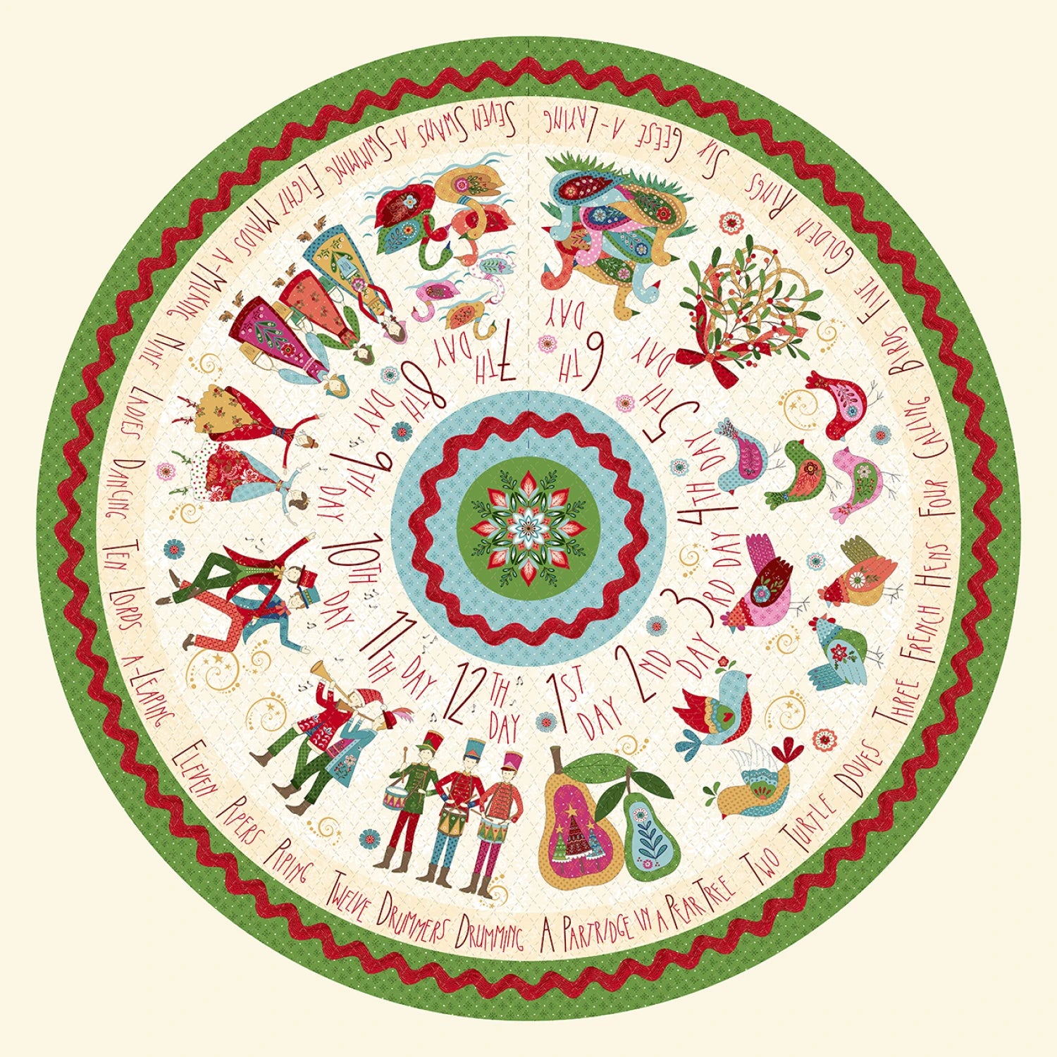 Scandinavian Holiday | Tree Skirt - Cream Multi by Mary Jane Carey for Henry Glass | 3460P-44