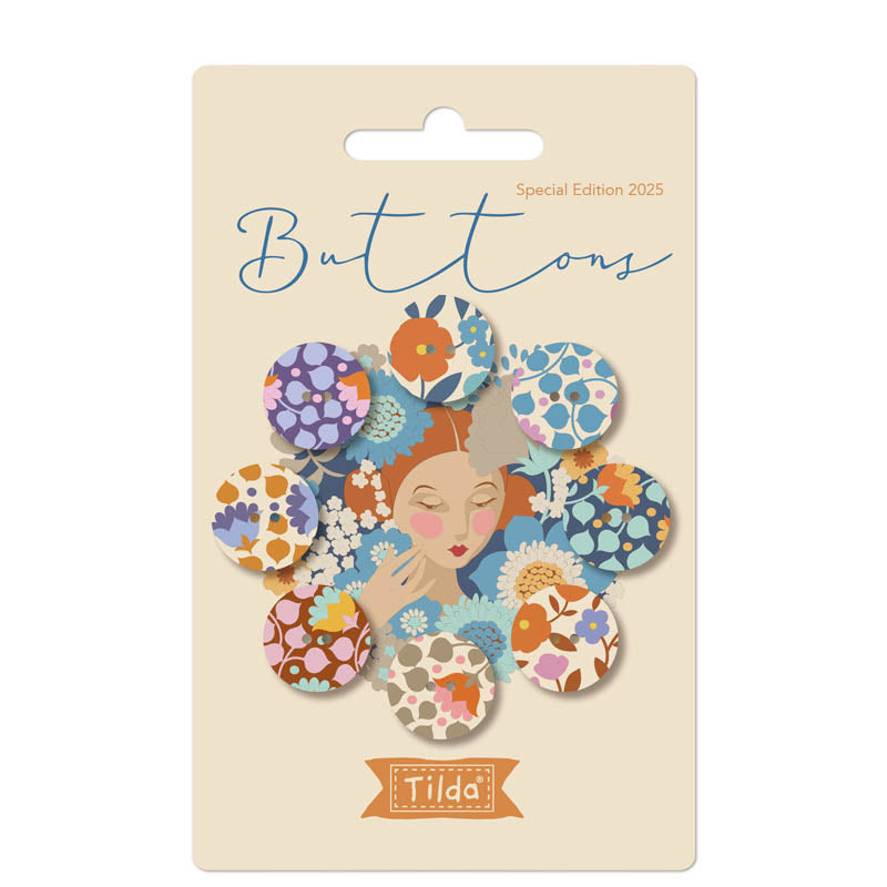 Tilda Wallflower Blue/Thistle Decorative Buttons – 0.63" (16mm), Set of 8