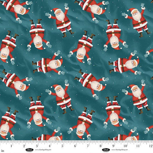 Comfort & Joy | Dark Aqua Tossed Santas by Michael Ward for Blank Quilting | 4161-69