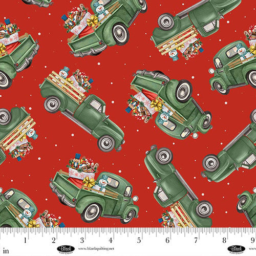 Comfort & Joy | Green Trucks on Red by Michael Ward for Blank Quilting | 4164-88