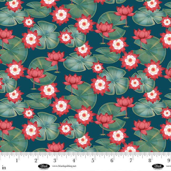 Lake Night Serenade | Dark Teal Lily Pads by Bienvenido for Blank Quilting | 4305-67