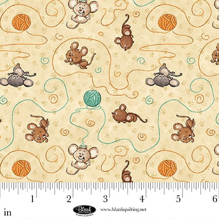 Cat Hair Don't Care | Playful Mice - Tan by Nidhi Wadhwa for Blank Quilting | 4423-43