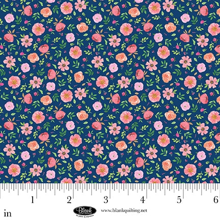 Bows & Blooms | Navy Flower Heads by Color Pop Studio for Blank Quilting | 4537-77