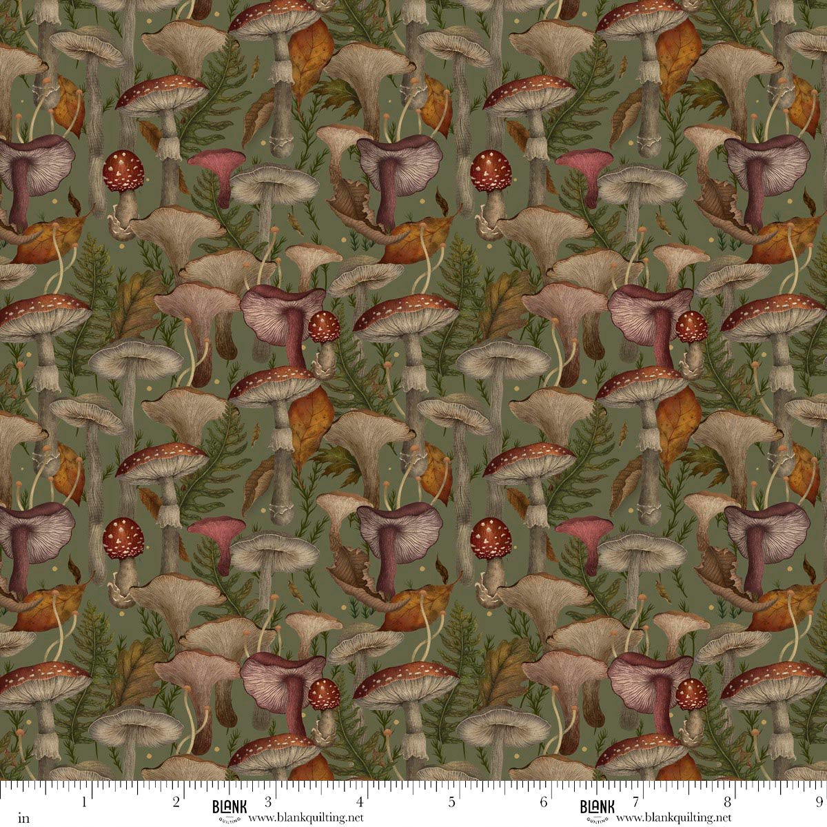 Harvest Haunt | Mushrooms Olive Green by Episodic Drawing for Blank Quilting | 4808-66