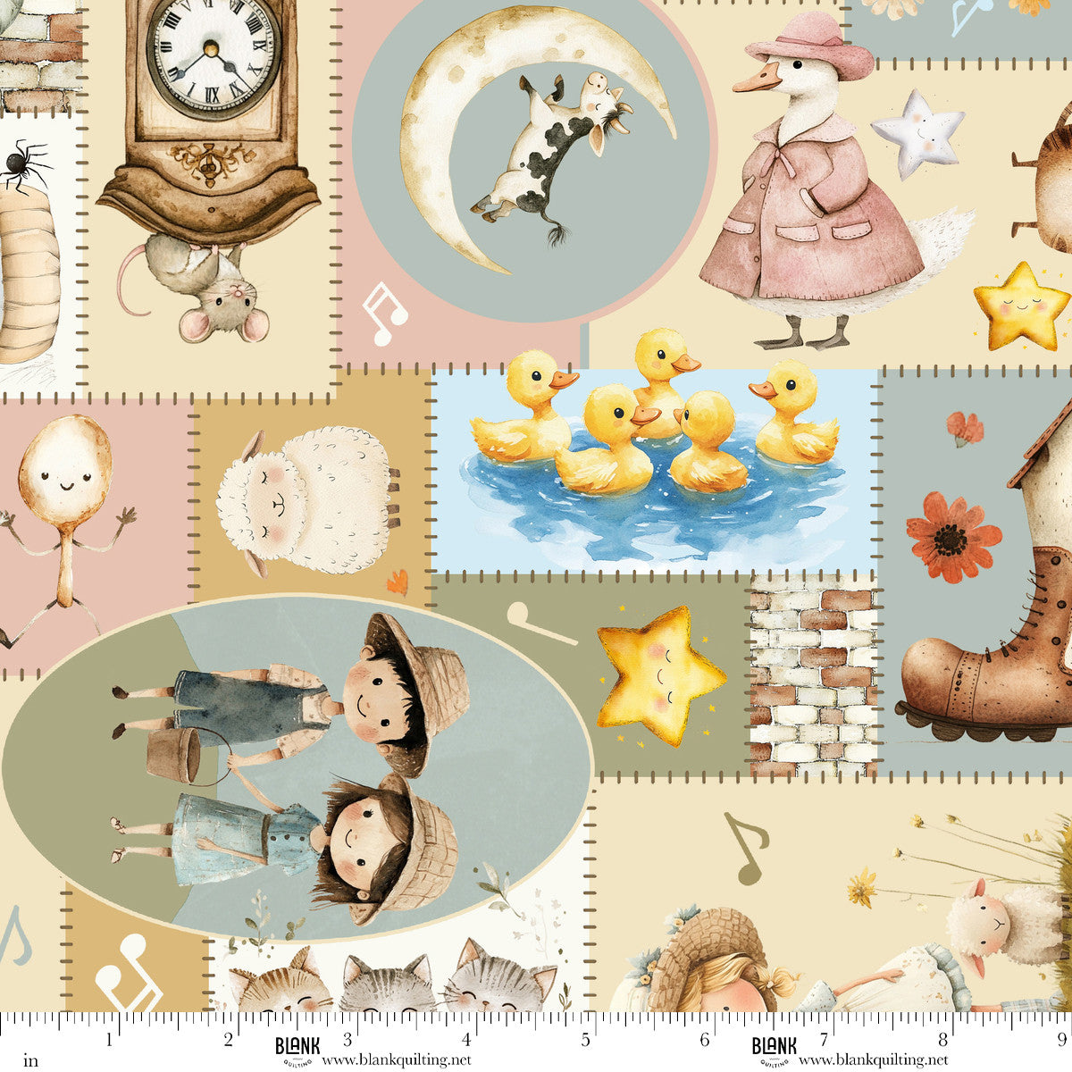 Nursery Rhyme Time | Nursery Rhyme Patchwork Ivory by Oleander Studio for Blank Quilting | 4842-41