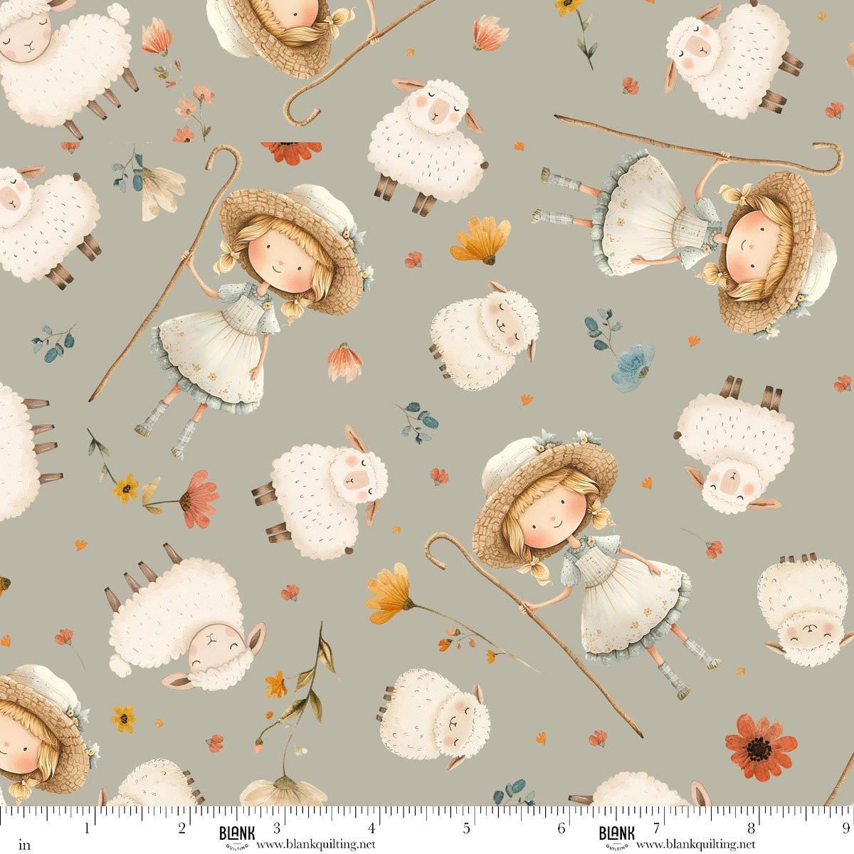 Nursery Rhyme Time | Little Bo Peep Light Gray by Oleander Studio for Blank Quilting | 4845-90