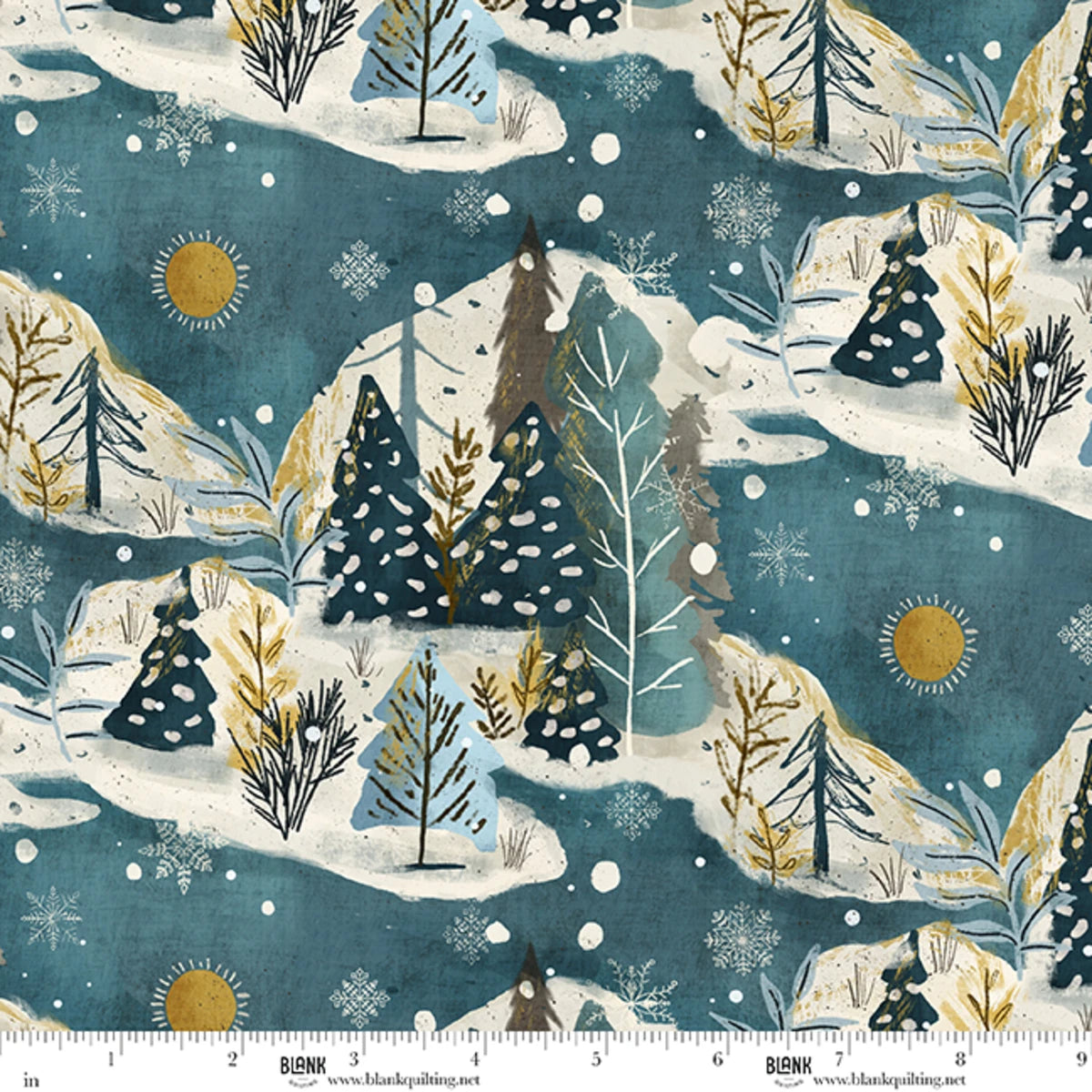 Winter Solstice | Teal Tree Scape by Bridgett Stahlman for Blank Quilting | 4983-76
