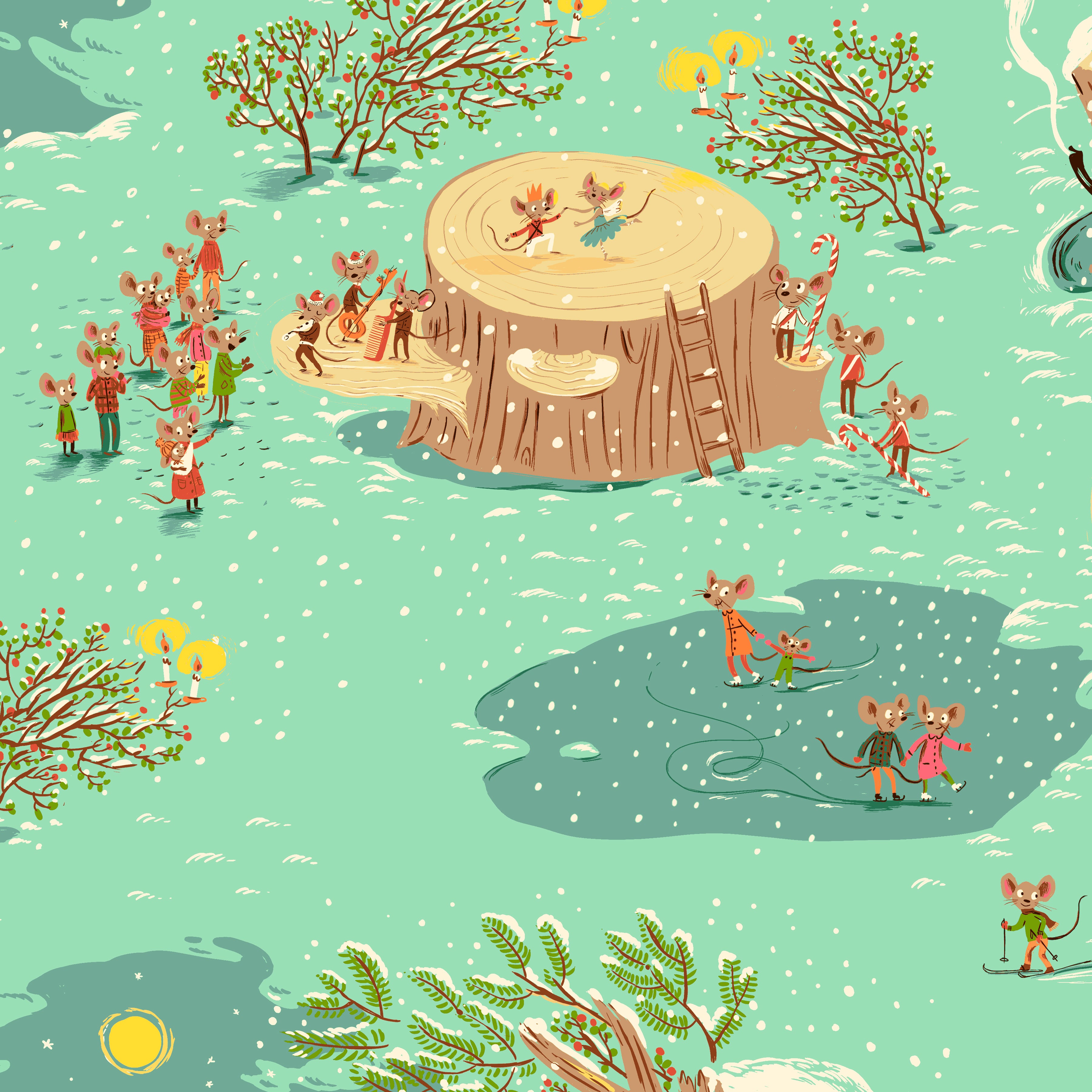 Studio Edit | Christmas Mice - Aqua by Heather Ross for Windham Fabrics | 50165D-1