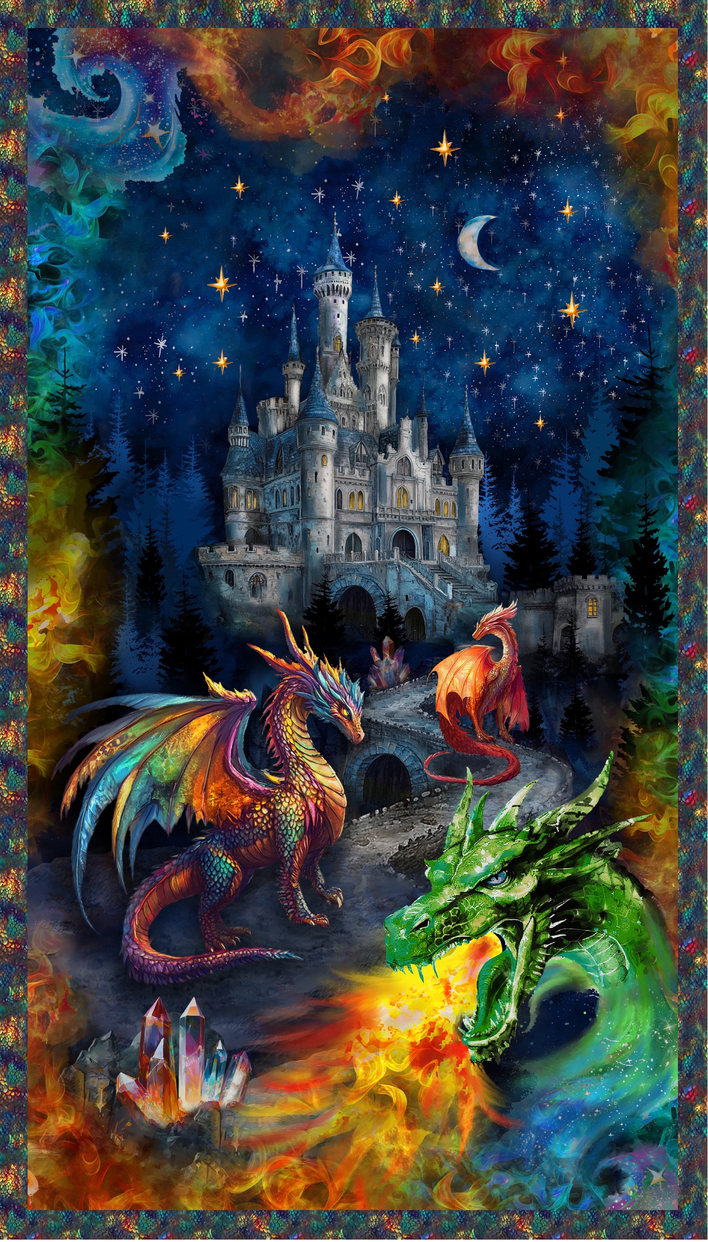Dragon Kingdom | A Dragon's Castle Panel by Whistler Studios for Windham Fabrics | 54805DP-1