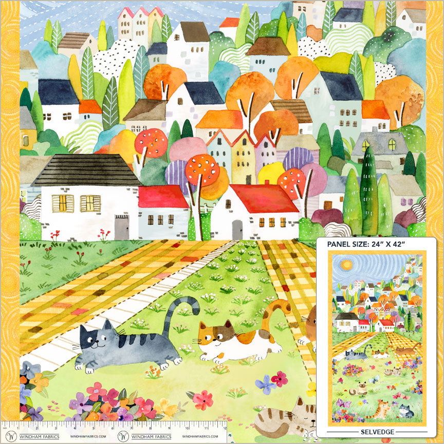Cats Around Town | Panel - Multi by Sue Miano for Windham | 54995DP-1