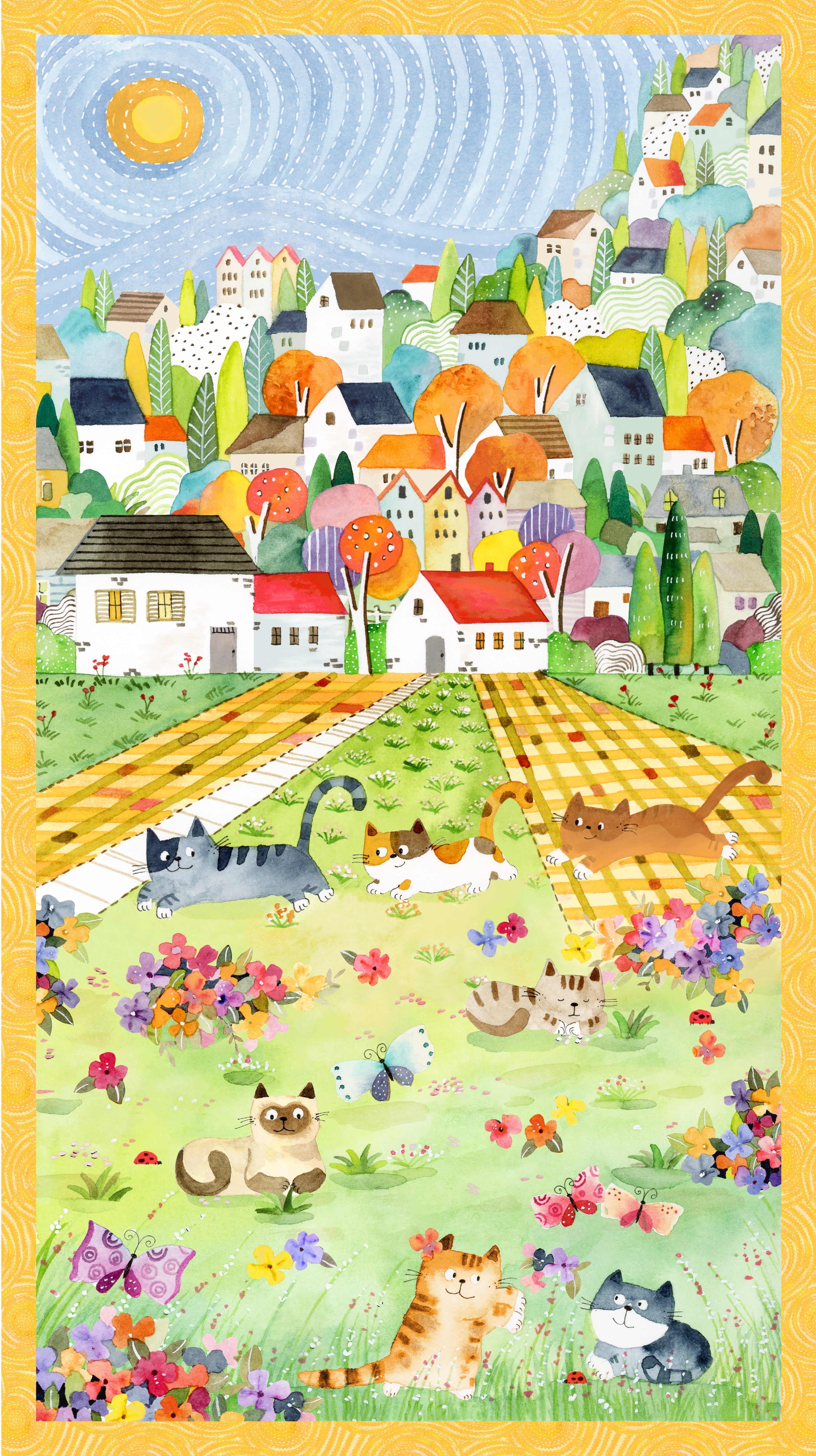 Cats Around Town | Panel - Multi by Sue Miano for Windham | 54995DP-1