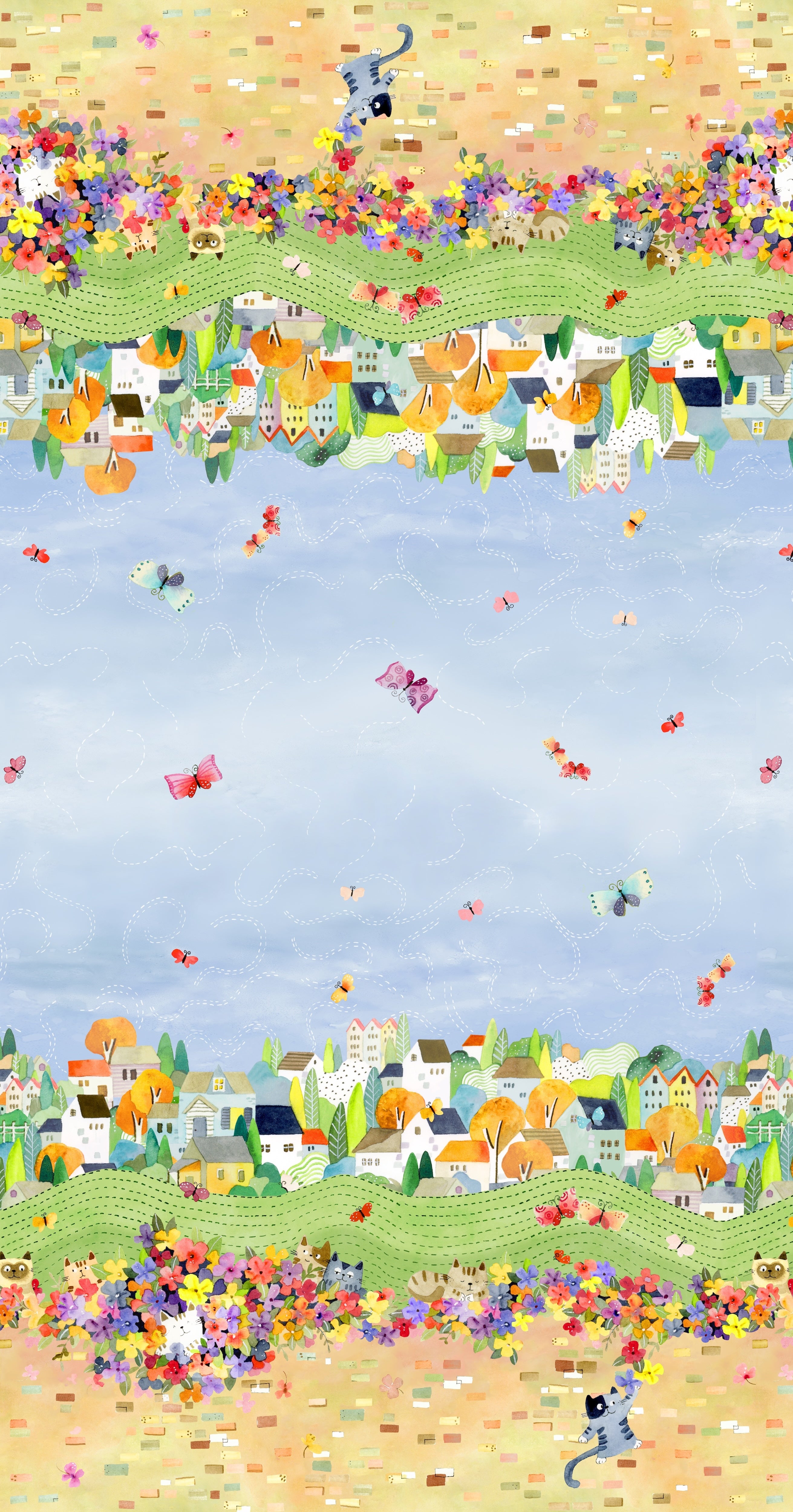 Cats Around Town | Neighborhood Cats - Double Border by Sue Miano for Windham | 54996D-1