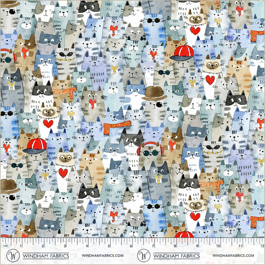 Cats Around Town | Feline Friends - Dusty Blue by Sue Miano for Windham | 54998-2