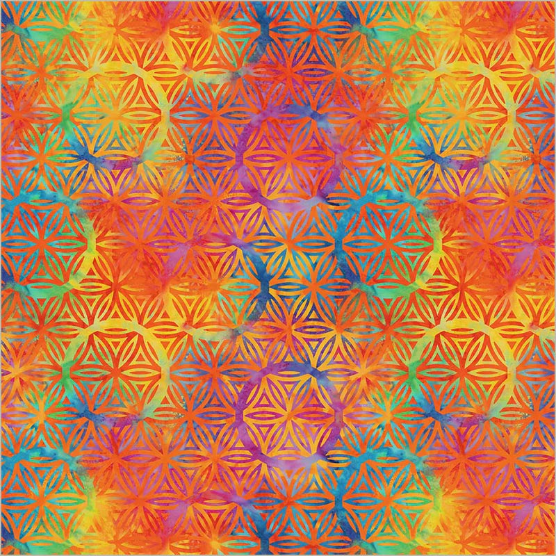 BeColourful | Flower of Life Orange Crush - 108" Wide Batik Backing | Jacqueline De Jonge for Anthology