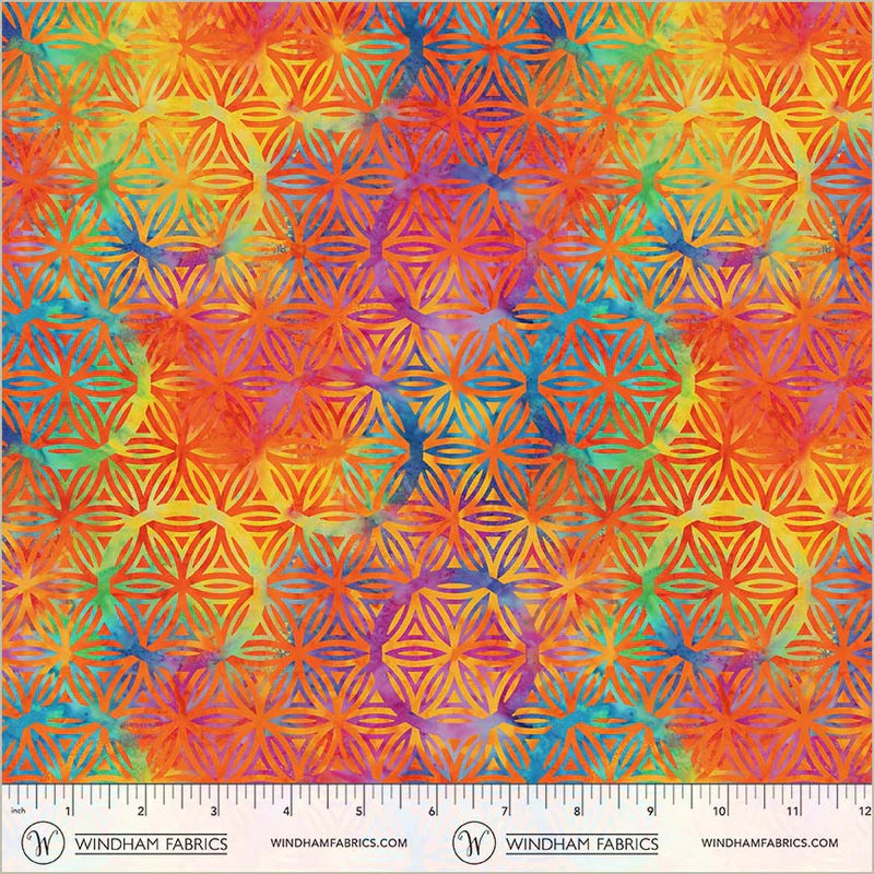 BeColourful | Flower of Life Orange Crush - 108" Wide Batik Backing | Jacqueline De Jonge for Anthology