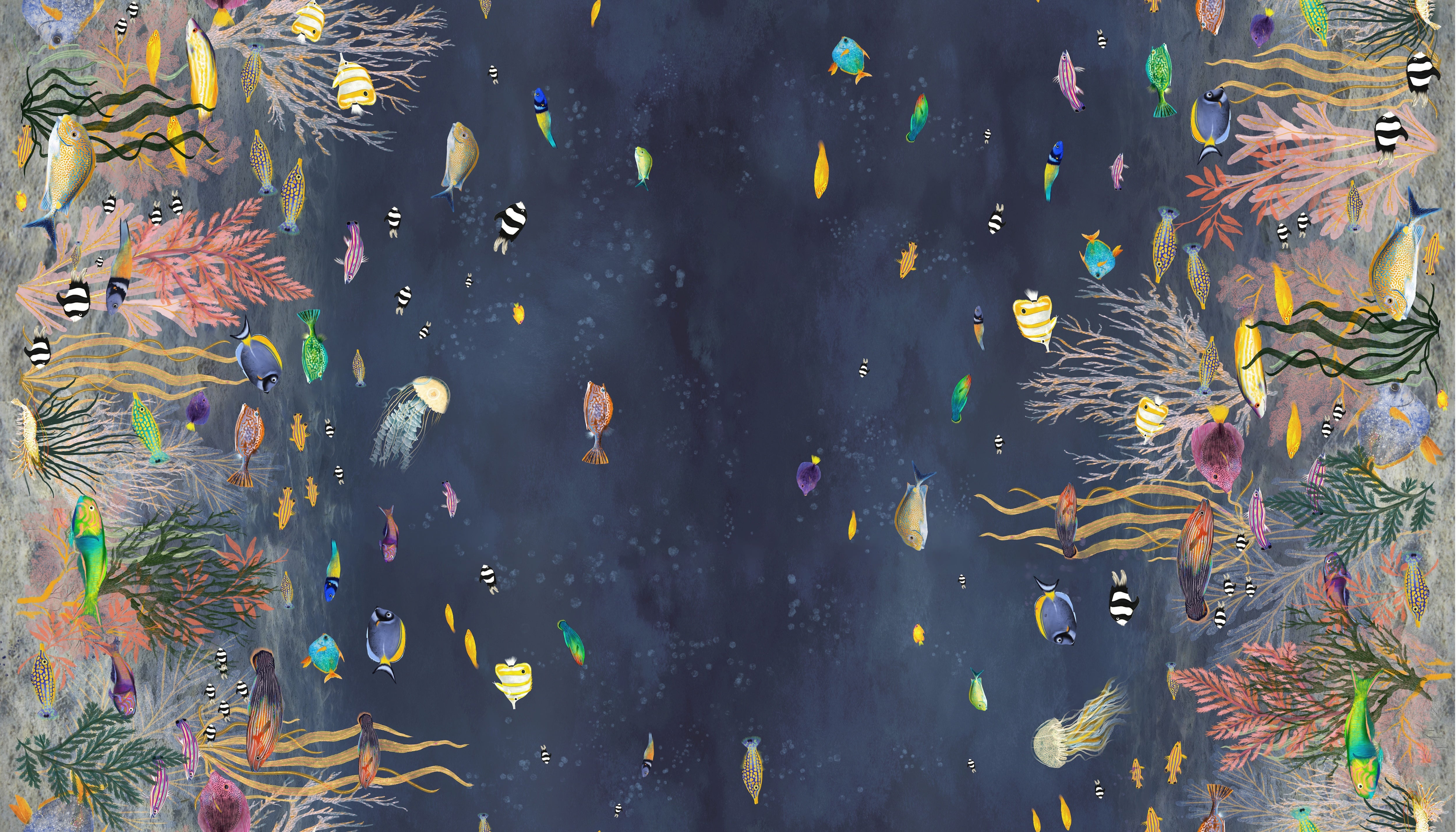 Deep Blue | Ocean Flow Double Border by Katherine Quinn for Windham Fabrics | 55254D-1