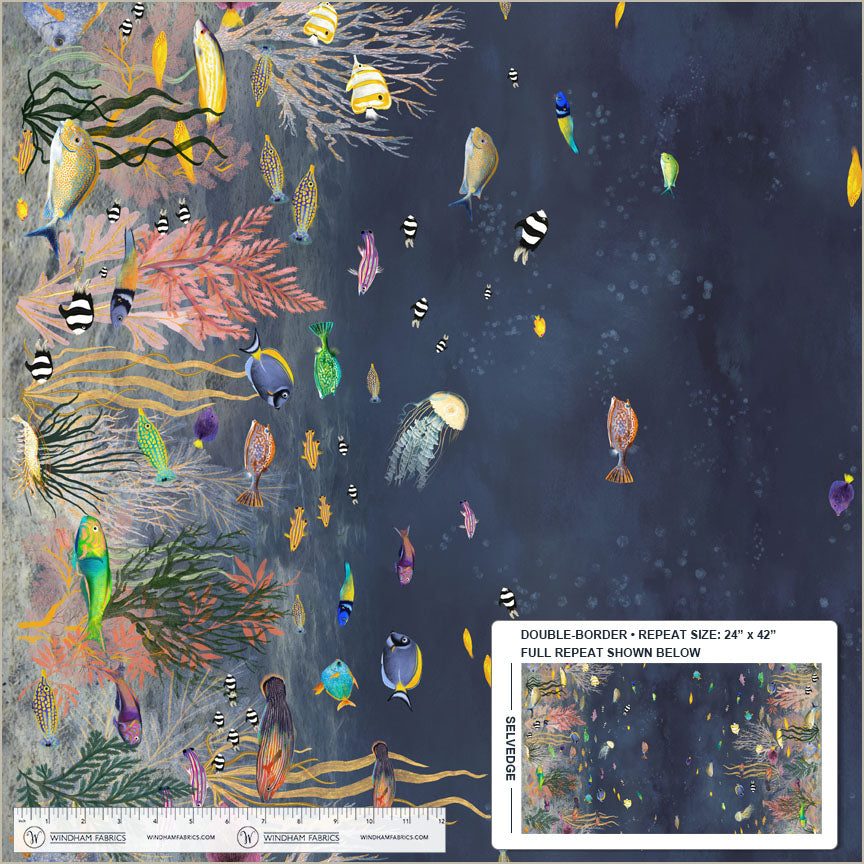 Deep Blue | Ocean Flow Double Border by Katherine Quinn for Windham Fabrics | 55254D-1