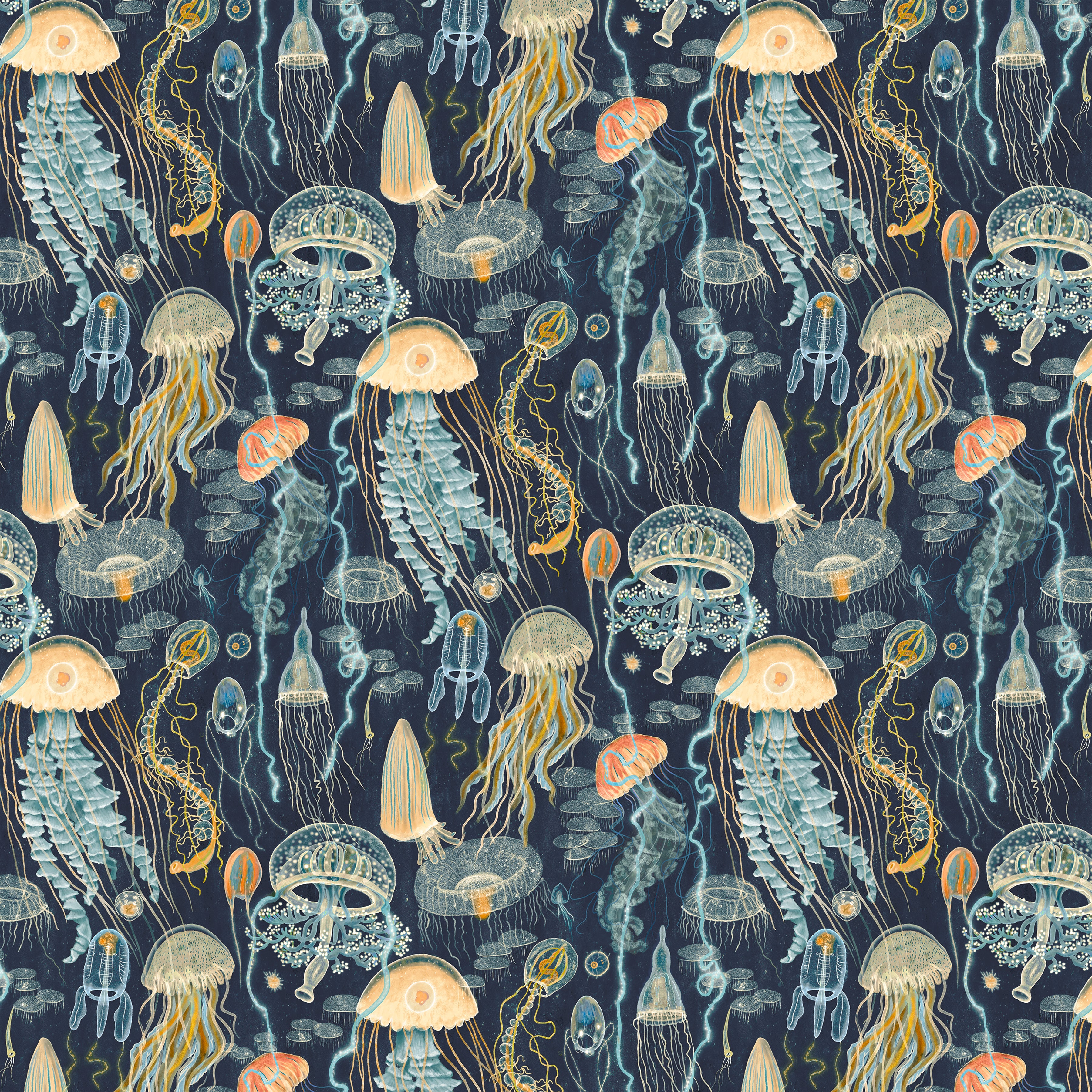 Deep Blue | Jellyfish Field - Deep Blue by Katherine Quinn for Windham Fabrics | 55259D-1
