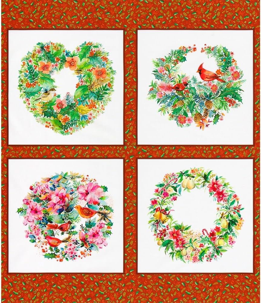 Yuletide Bouquet | Wreath Panel Crimson by Lauren Wan for Robert Kaufman | AVMD2178191