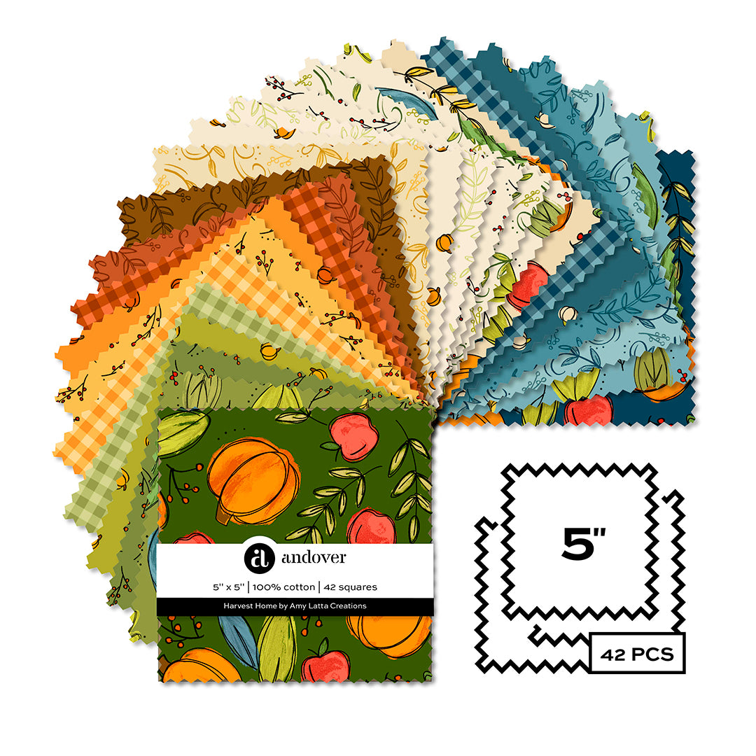 Harvest Home | 5" Charm Pack by Amy Latta for Andover Fabrics | 42 pcs | 100% Cotton