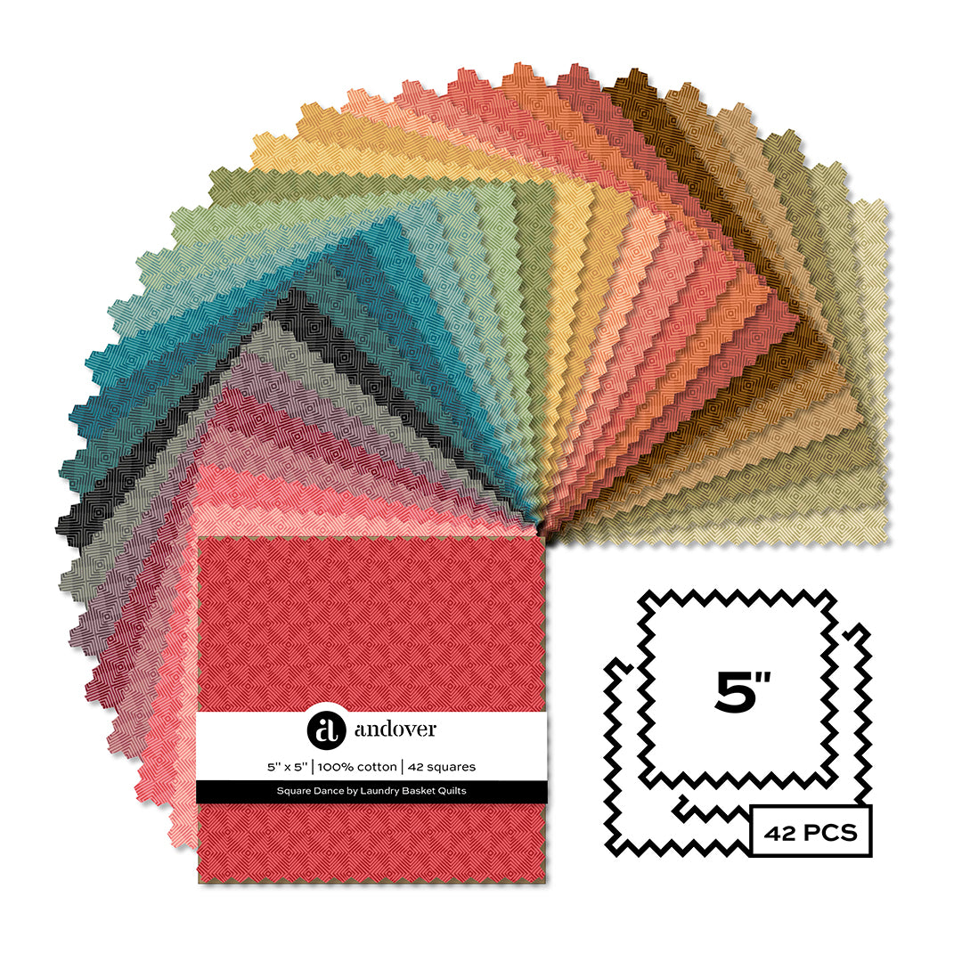 Square Dance | 5" Charm Pack by Laundry Basket Quilts for Andover Fabrics | 42 pcs