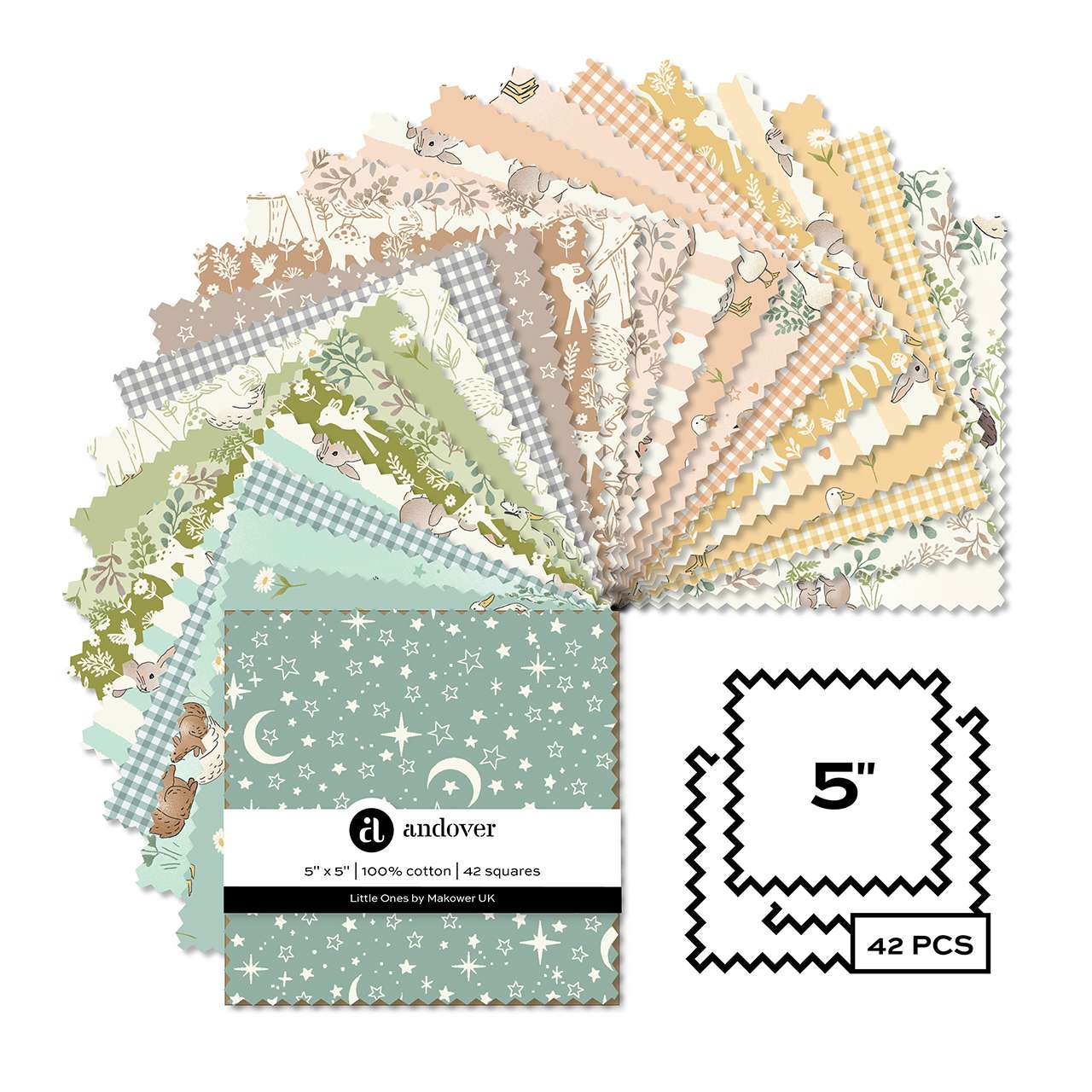 Little Ones | 5" Charm Pack by Makower UK for Andover Fabrics | 42 pcs