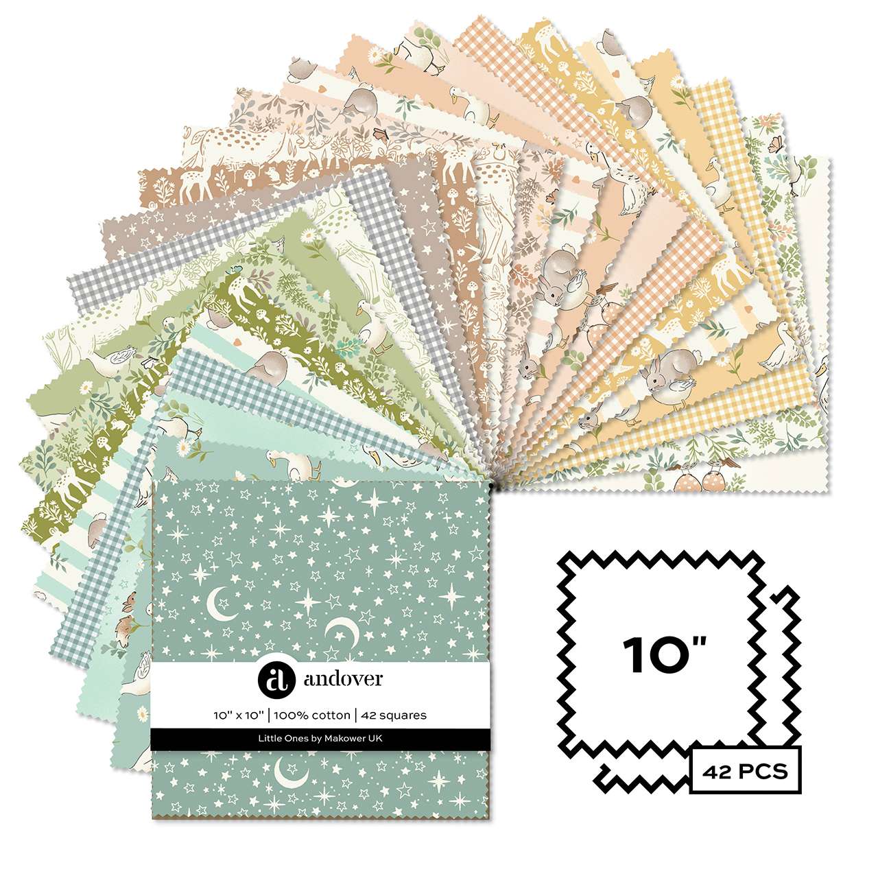 Little Ones | 10" Square Pack by Makower UK for Andover Fabrics | 42 pcs