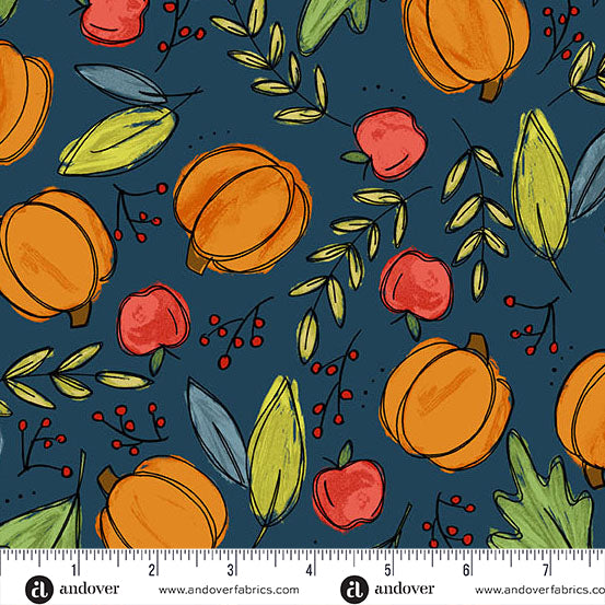 Harvest Home | Bountiful Harvest - Navy by Amy Latta for Andover Fabrics | A-10112-B