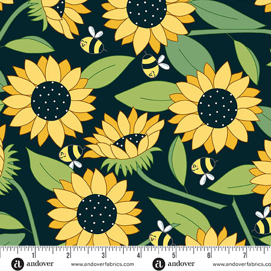 Sunny Honey | Black Blooms Abuzz by Amy Latta Creations for Andover Fabrics | A-1574-K
