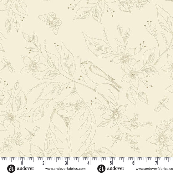 Sewing Bird - Cream | 108" Backing by Laundry Basket Quilts for Andover | AW-1681-L
