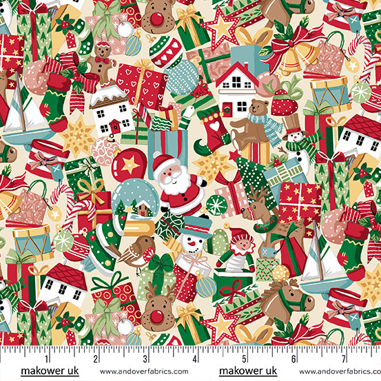 Christmas Wishes | Stocking Fillers Cream by Makower UK for Andover Fabrics | MU-033-Q