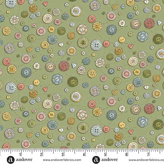 Atelier | Green Buttons by Makower UK for Andover Fabrics | MU134G
