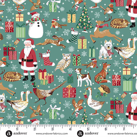Country Christmas | Friends Teal by Makower Uk for Andover Fabrics | MU-230-T