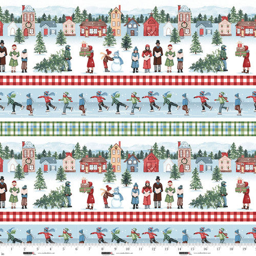 Christmas Village | White/Multi Christmas Village Stripe by Rebecca Canale for Studio E | 8313S-08