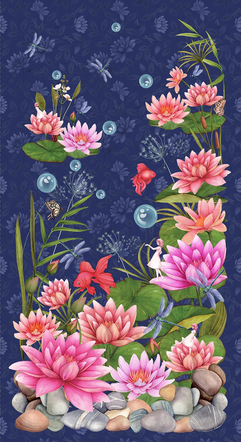 Whispers of Pond Life | Sapphire Blue 24" Panel by Yu.Me Design & Development for Studio E | 8761P-77
