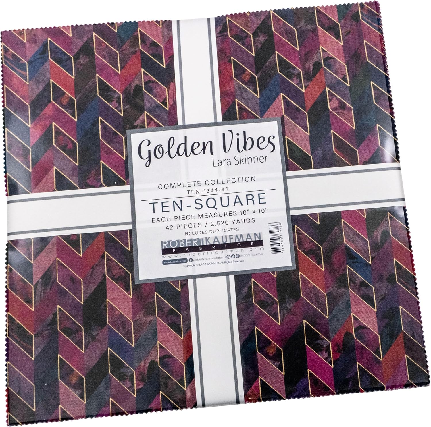 Golden Vibes | 10" Square Pack with Gold Metallic by Lara Skinner for Robert Kaufman | 42 pcs