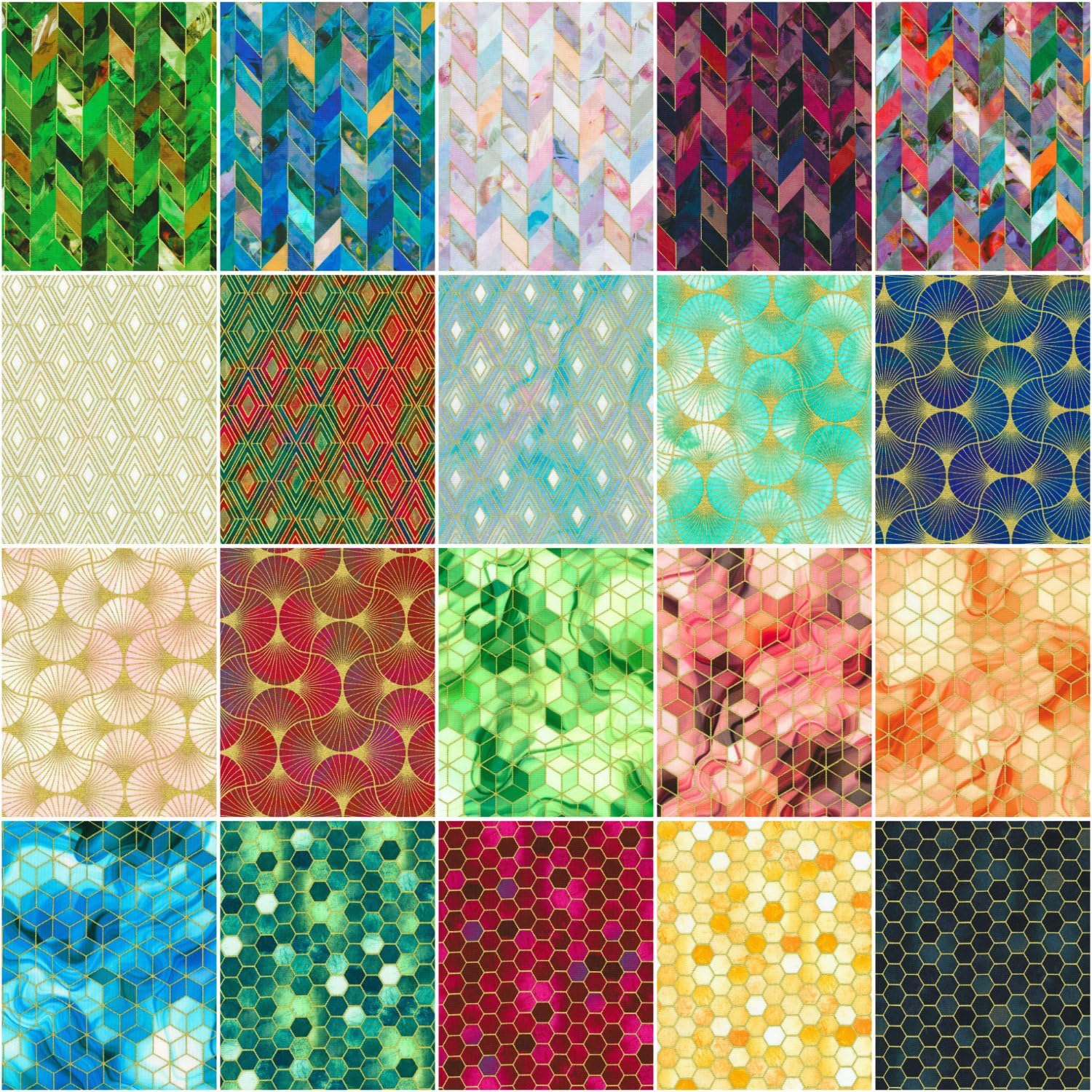 Golden Vibes | Fat Quarter Bundle with Gold Metallic by Lara Skinner for Robert Kaufman | 20 pcs