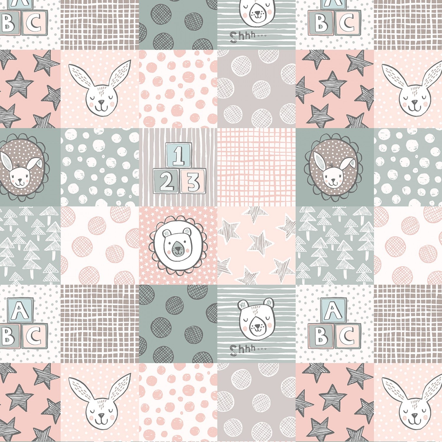 Bella Bunny & Bear | 3-inch Nursery Squares Pink by Lewis & Irene | A647.1