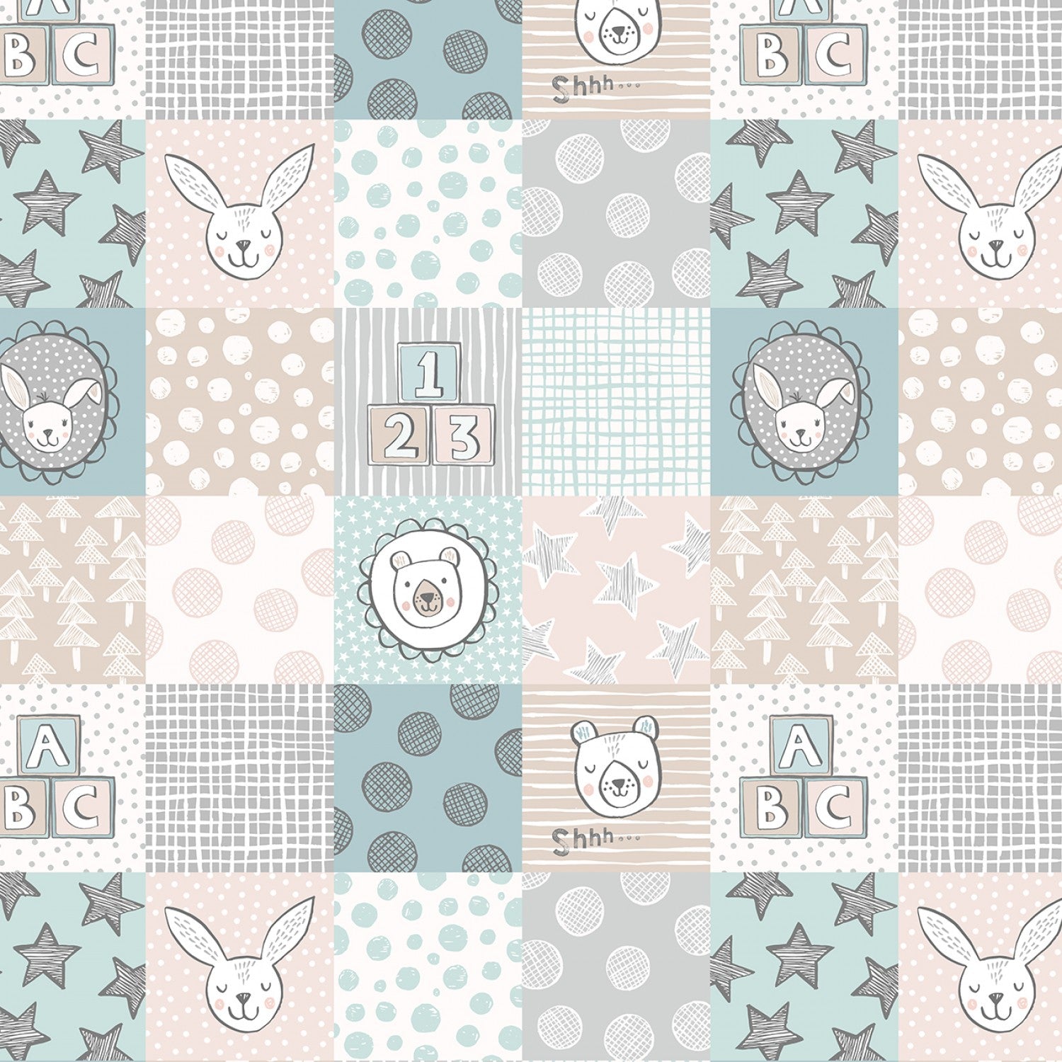Bella Bunny & Bear | 3-inch Nursery Squares Blue by Lewis & Irene | A647.2
