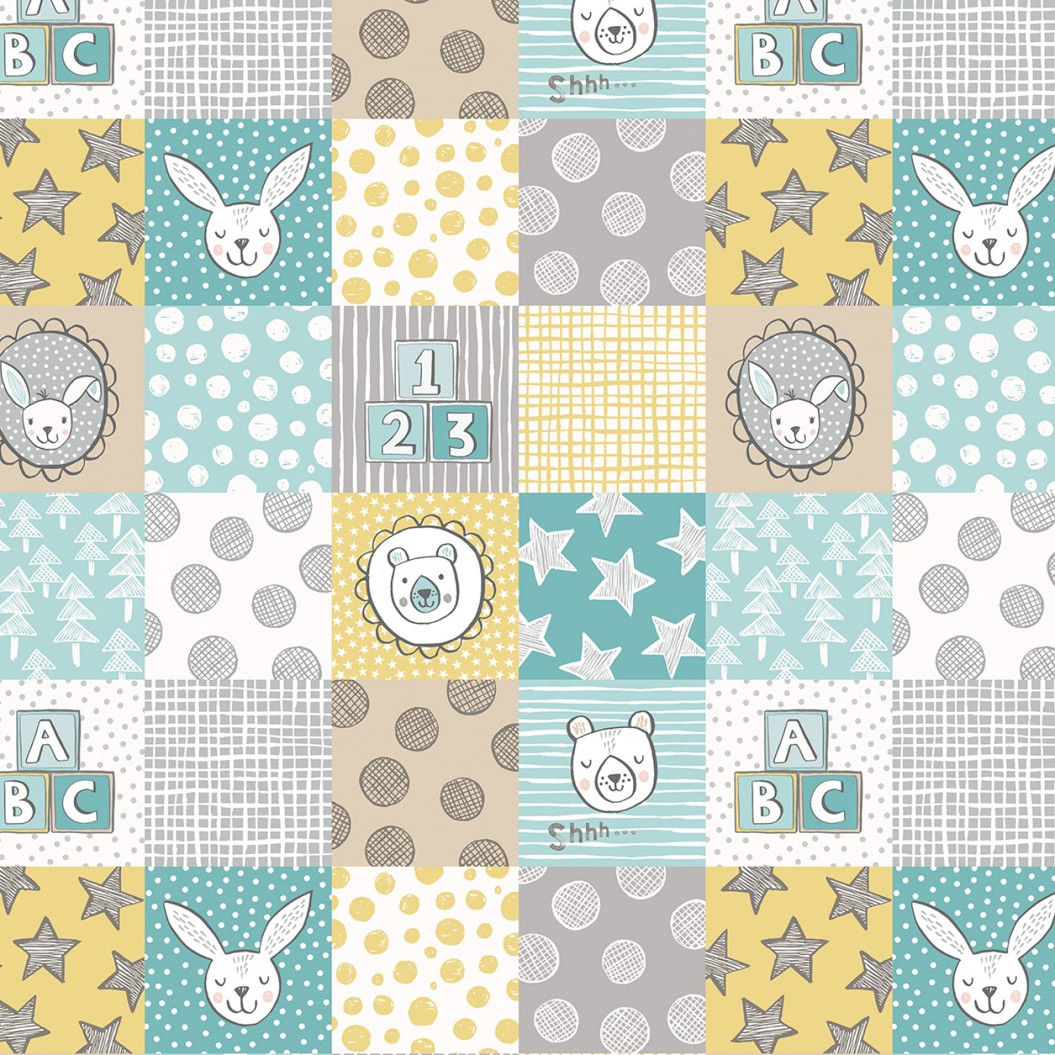 Bella Bunny & Bear | 3-inch Nursery Squares Yellow by Lewis & Irene | A647.3