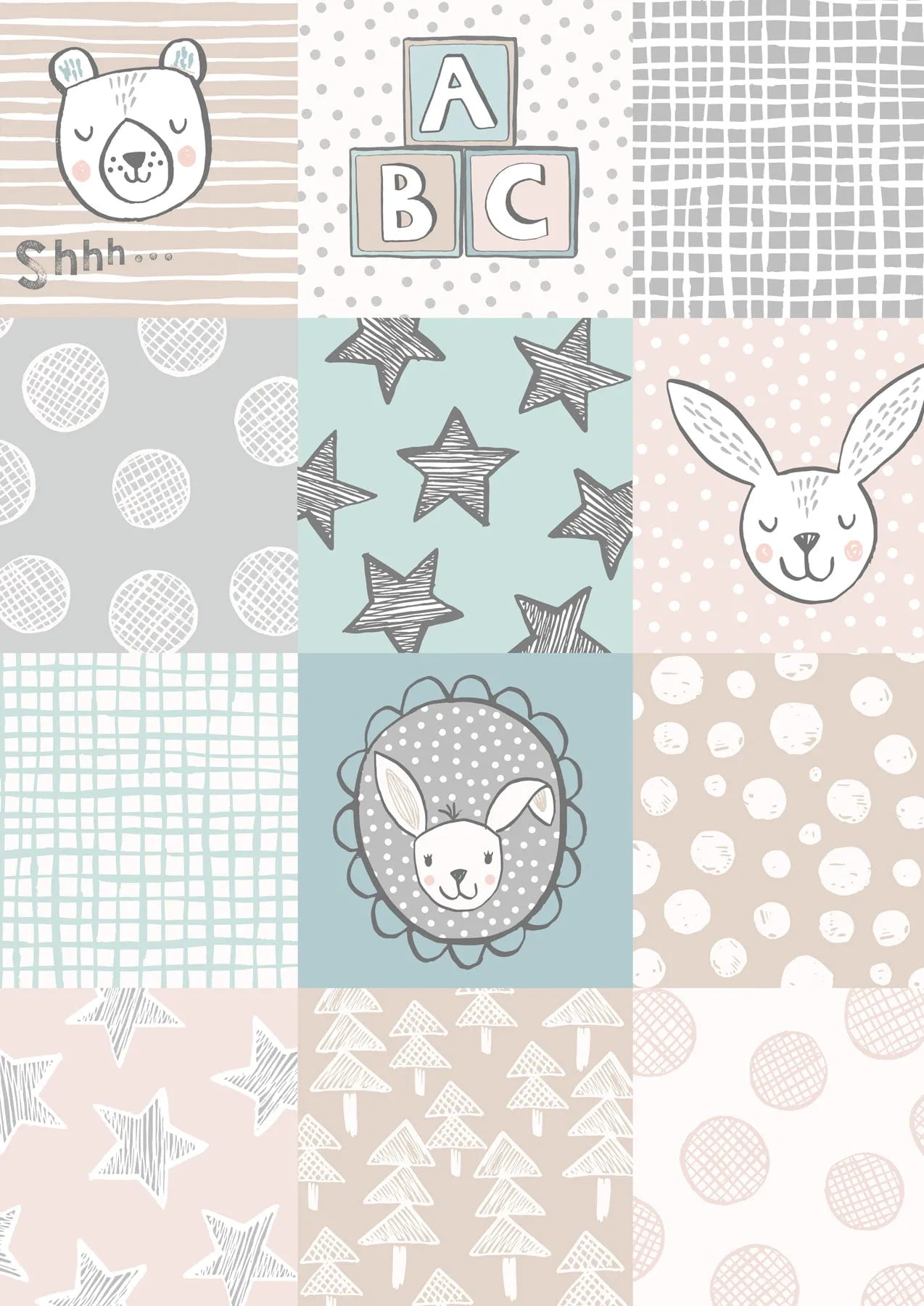Bella Bunny & Bear | 3-inch Nursery Squares Blue by Lewis & Irene | A647.2