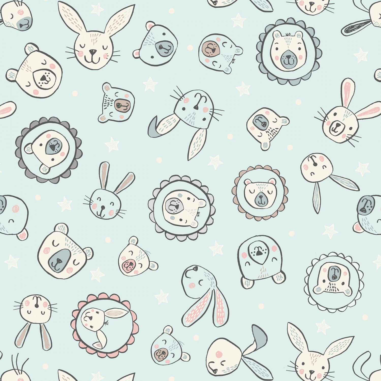 Bella Bunny & Bear | Faces on Pale Blue by Lewis & Irene | A649.1