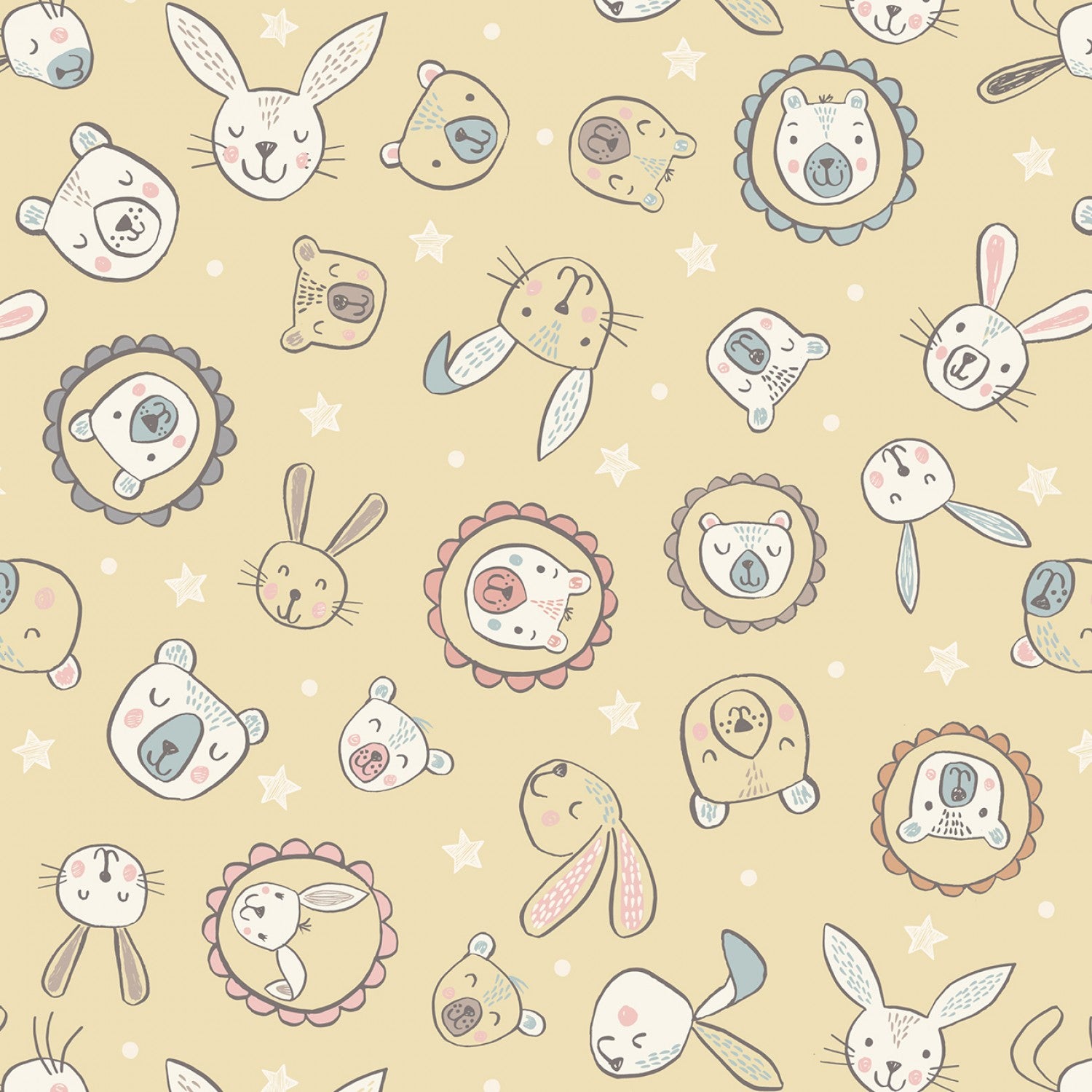 Bella Bunny & Bear | Faces on Yellow by Lewis & Irene | A649.2