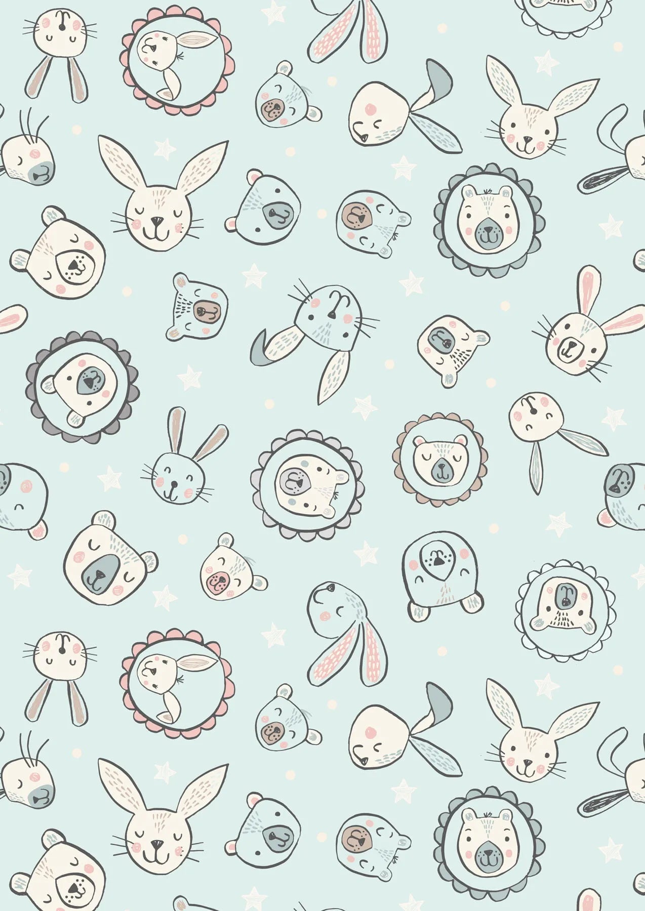 Bella Bunny & Bear | Faces on Pale Blue by Lewis & Irene | A649.1