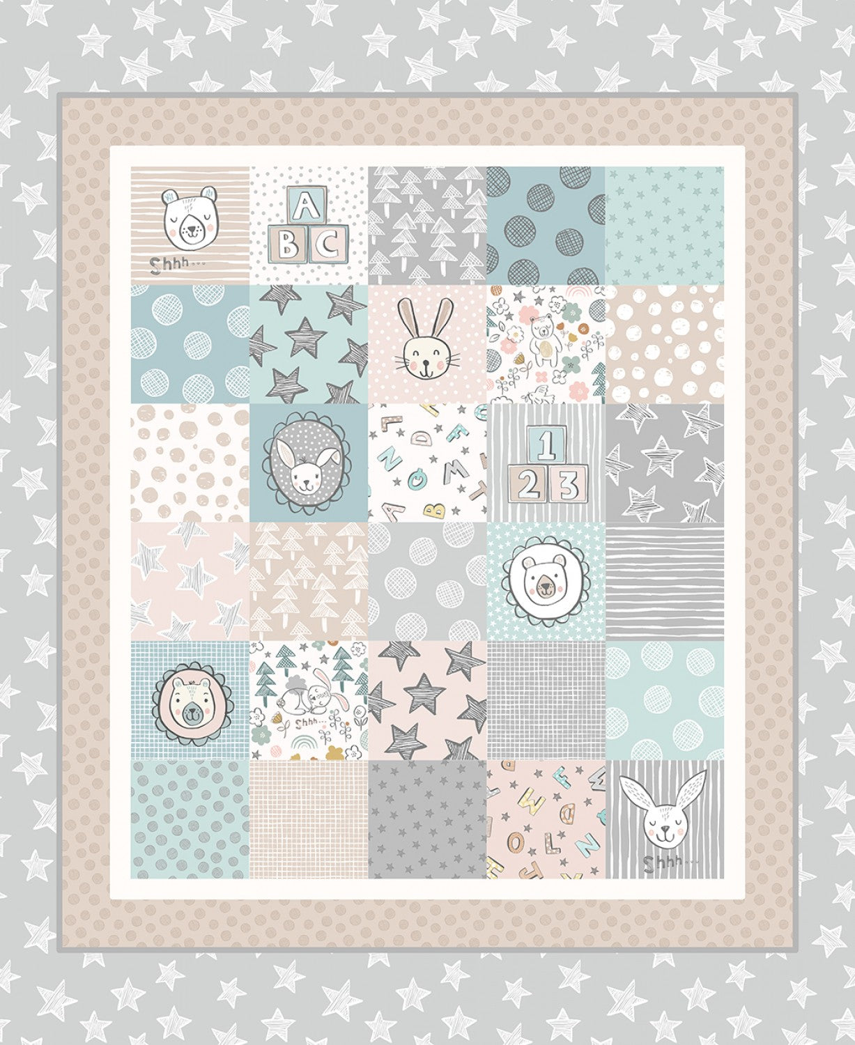 Bella Bunny & Bear | Crib Quilt Panel - Blue/Grey by Lewis & Irene | A650.2