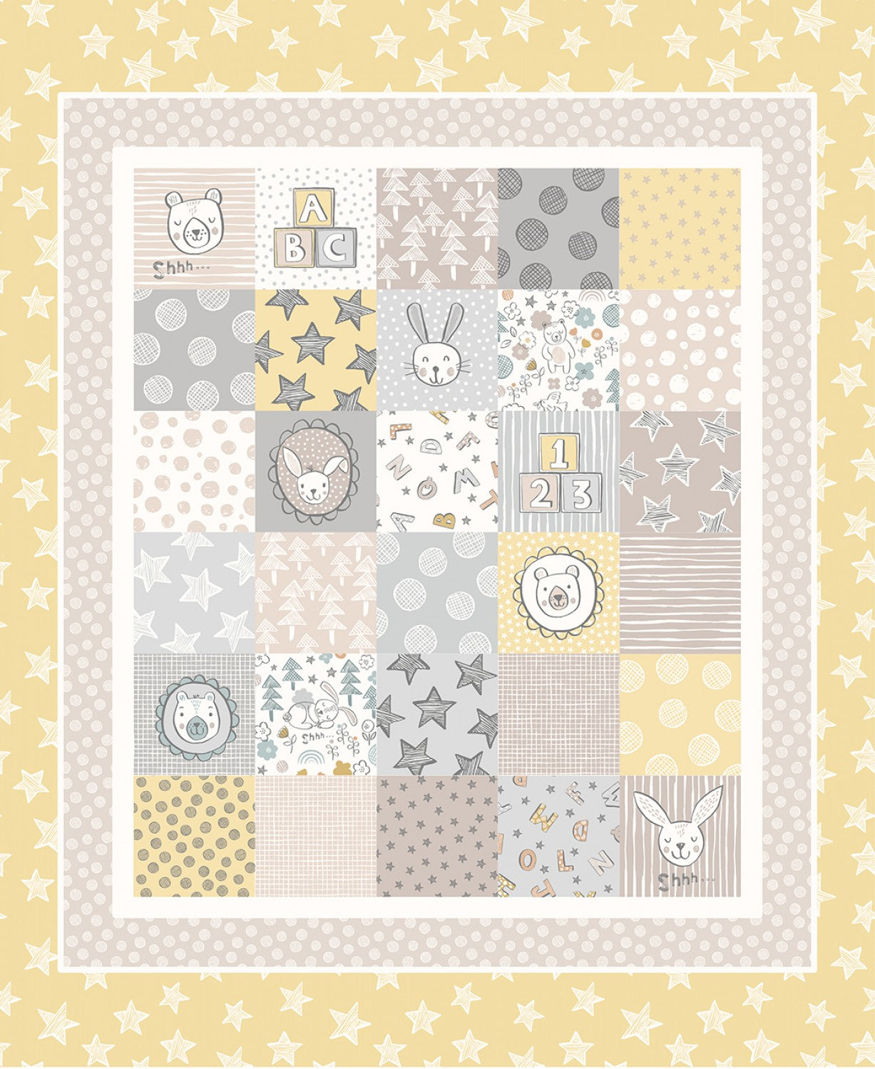 Bella Bunny & Bear | Crib Quilt Panel - Yellow by Lewis & Irene | A650.3