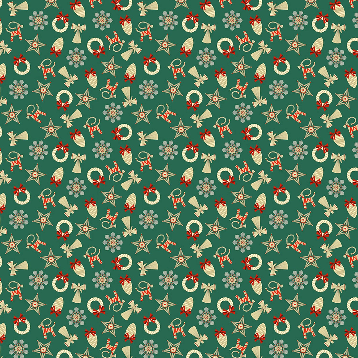 Norwegian Christmas | Straw Decorations Small on Green by Arne & Carlos for Lewis & Irene | AC11B